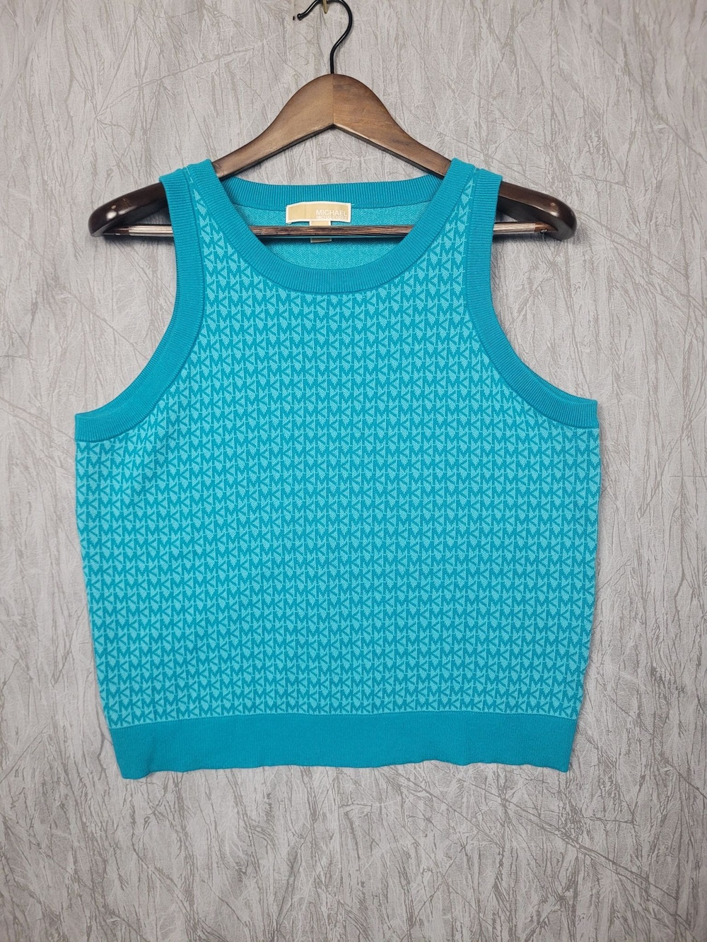MICHAEL Michael Kors Sweater Vest Womens L Blue Geometric Tight-Knit Logo